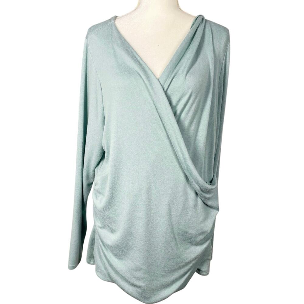 Lane Bryant, Sz. 22/24, Fits like 18, Light Blue Faux Wrap Sweater, Soft, Ruched